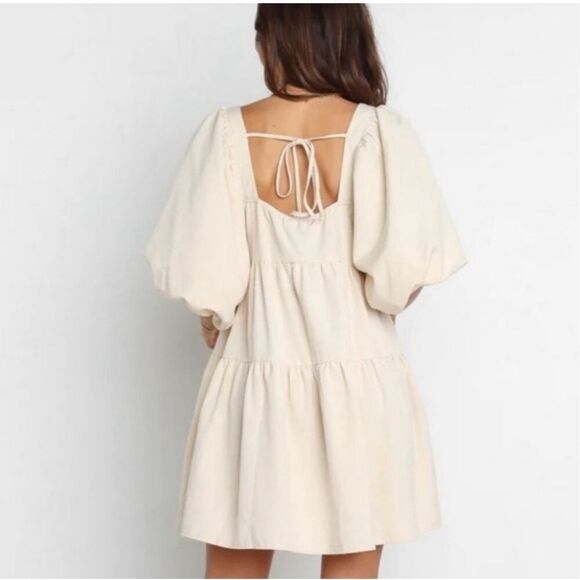 REVOLVE SNDYS Jamel Dress Beige Cream Babydoll Tiered Smock Linen 4 - Picture 2 of 12